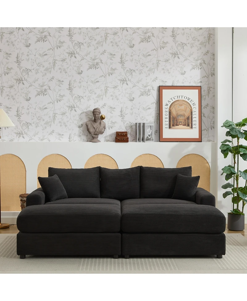 Streamdale Modern Sectional Couch, 2 Pieces Corduroy Couch Cushion Covers, Soft Stretch Sofa Slipcovers with 2pcs Pillows