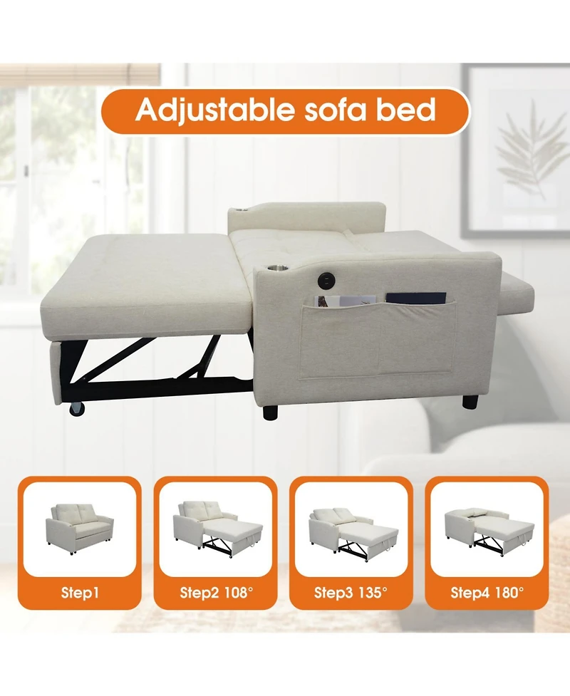 Streamdale Modern Velvet Foldable Sofa Bed with Adjustable Back, Usb Port, Ashtray, and Swivel Phone Stand