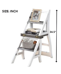 Streamdale Solid Wood Foldable Ladderchair Dual Purpose Stepladders Step Display Stand Flower Stand forHome,Library,Kitchen