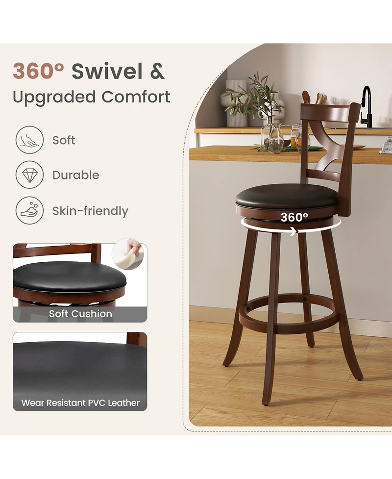 Swivel Bar Stools Set of 2 with Soft Cushion and Elegant Hollow Backrest