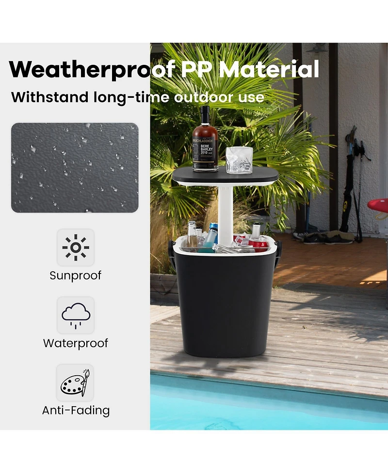 3-in-1 Portable Cooler Bar Table with Bottle Opener and Lift Top Lid for Camping Poolside-Black