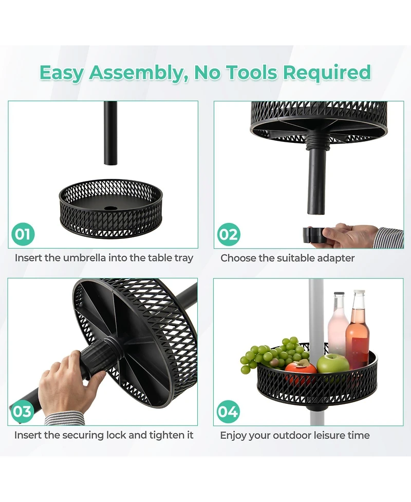 Patio Umbrella Table Tray Adjustable with Storage and Umbrella Poles