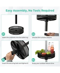 Patio Umbrella Table Tray Adjustable with Storage and Umbrella Poles