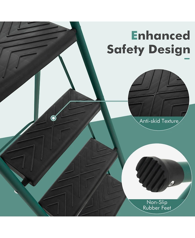 Folding 4-Step Ladder with Tool Tray Non-Slip Footpads and Pedals