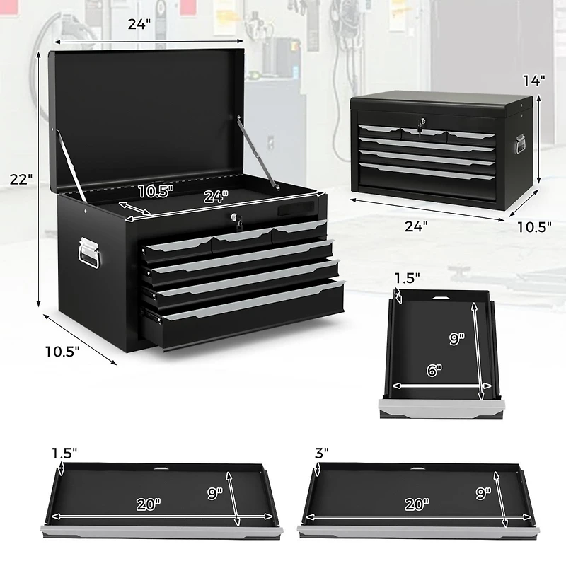 24 Inch Tool Chest Case with 6 Drawers and Top Storage for Garage Repair Shop & Warehouse