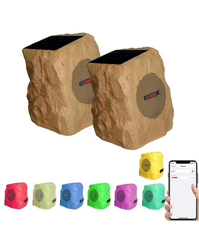 5 Core Rock Speaker Outdoor Waterproof Bluetooth Garden Speakers Solar & Usb Charging Rgb Colors for Patio Pool & Home