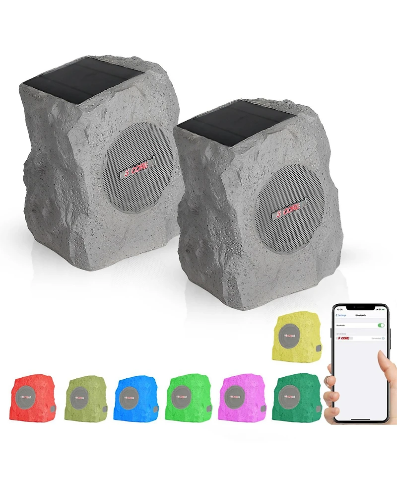 5 Core Rock Speaker Outdoor Waterproof Bluetooth Garden Speakers Solar & Usb Charging Rgb Colors for Patio Pool Home