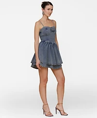 Avec Les Filles Women's Denim Rosette Bustier Mini Dress