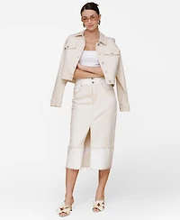 Avec Les Filles Women's Raw Hem Denim Midi Skirt
