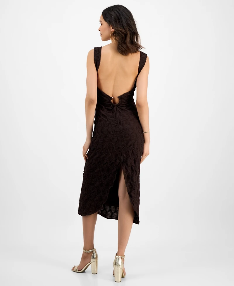 Siena Women's Textured Knit Plunge-Neck Scoop-Back Dress