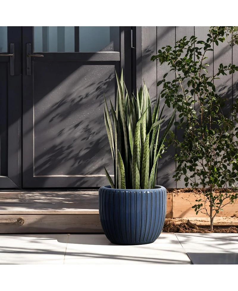 LuxenHome Ribbed Bowl Round Ceramic Decorative Planter Pot