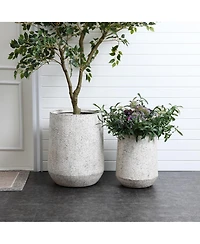 LuxenHome Speckled Gray and Off-White Textured Round Tapered -Inch Tall MgO Planter