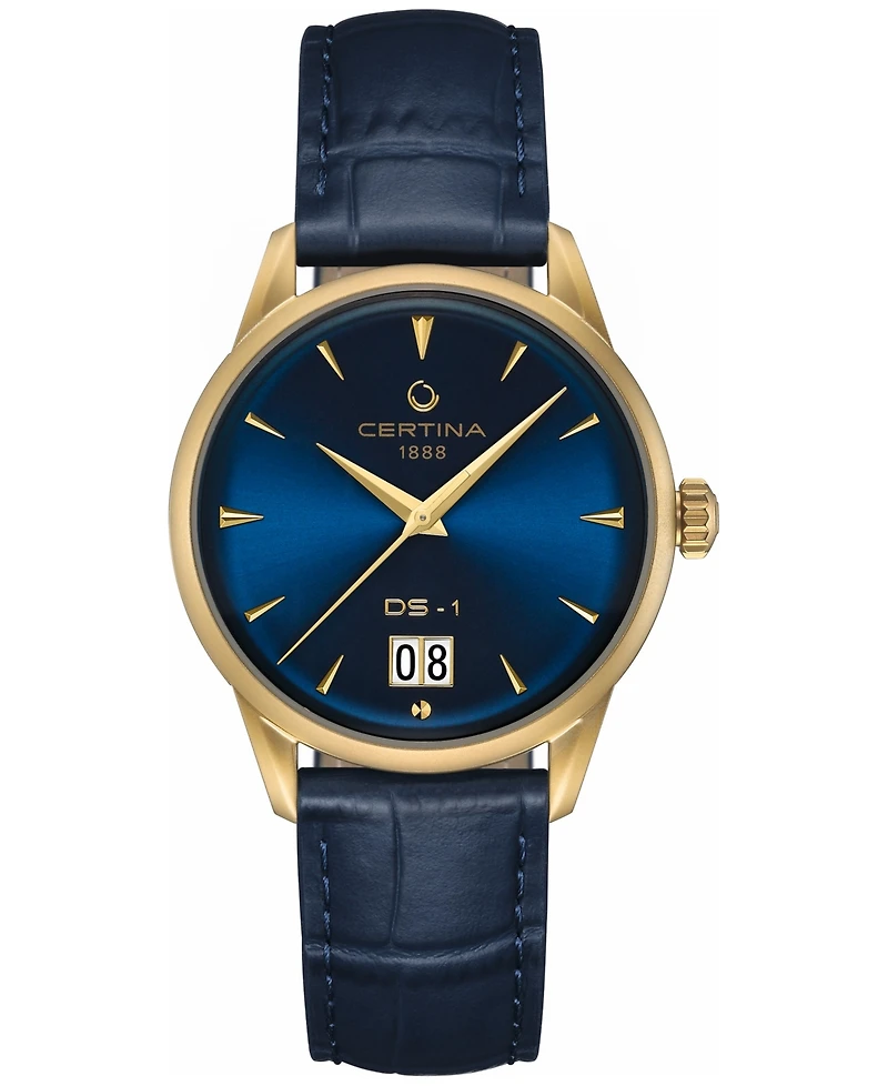 Certina Men's Swiss Automatic Ds-1 Powermatic 80 Blue Leather Strap Watch 41mm