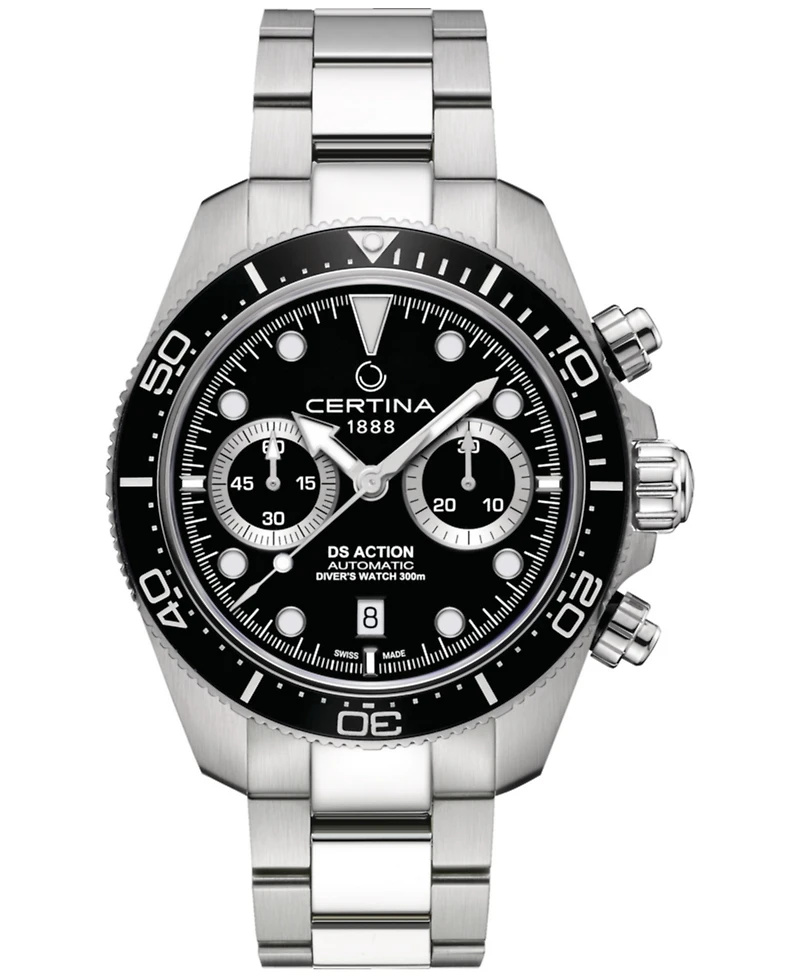 Certina Men's Swiss Automatic Chronograph Ds Action Stainless Steel Bracelet Watch 45mm