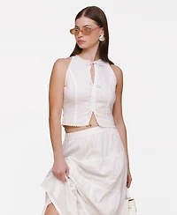 Avec Les Filles Women's Lace-Up Cotton Halter Top