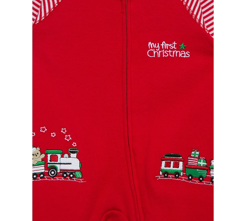 Little Me Baby Cotton Train Gift Footed Coverall & Hat, 2 Piece Set