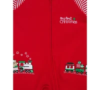 Little Me Baby Cotton Train Gift Footed Coverall & Hat, 2 Piece Set
