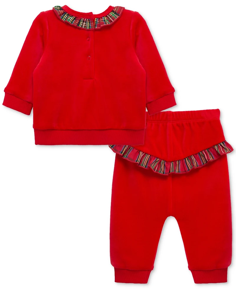 Little Me Baby Plaid Tree Velour Top & Pants, 2 Piece Set