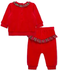 Little Me Baby Plaid Tree Velour Top & Pants, 2 Piece Set