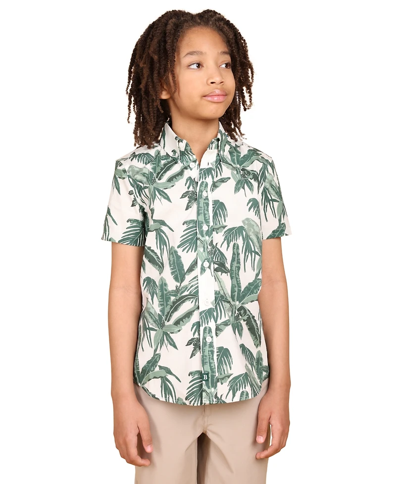 B By Brooks Brothers Big Boys Palm Tree Graphic Poplin Shirt