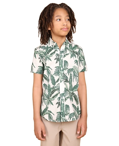 B By Brooks Brothers Big Boys Palm Tree Graphic Poplin Shirt