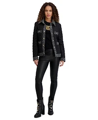 Karl Lagerfeld Paris Women's Quilted Tweed-Trim Coat