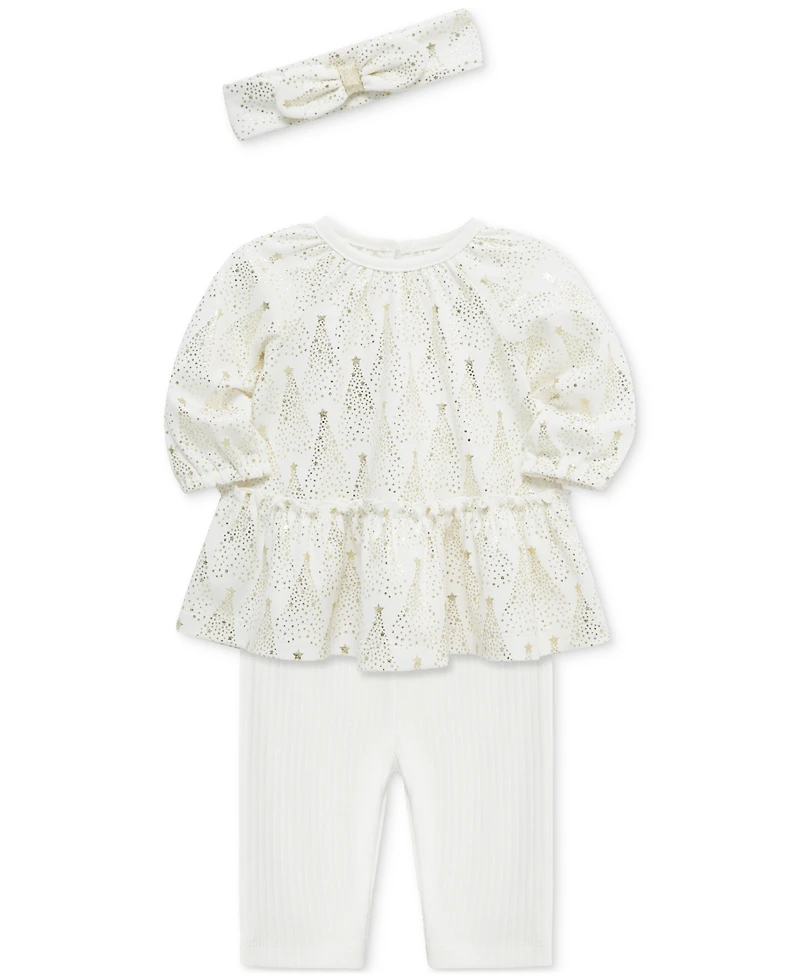Little Me Baby Girls Cotton Trees Tunic, Headband & Leggings, 3 Piece Set