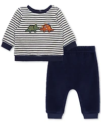 Little Me Baby Boys Dino Striped Velour Top & Pants, 2 Piece Set