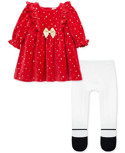 Little Me Baby Girls Shiny Stars Dress & Footed Tights, 2 Piece Set