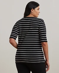 Lauren Ralph Plus Striped Cotton Boatneck T-Shirt