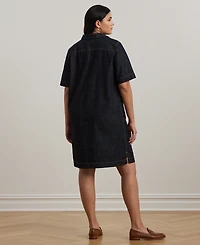 Women's Plus Short-Sleeve Denim Cotton Shift Dress