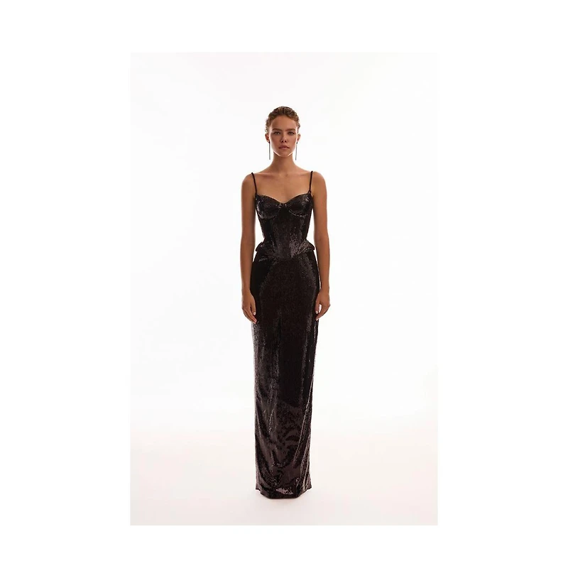Milla Women's Dramatic fitted sequined maxi skirt