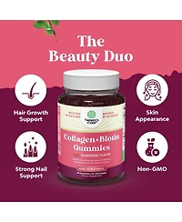 Collagen + Biotin Gummies | Extra Strength Biotin Collagen Supplement | for Hair, Skin, & Nails for Women | Raspberry Flavor | 90ct