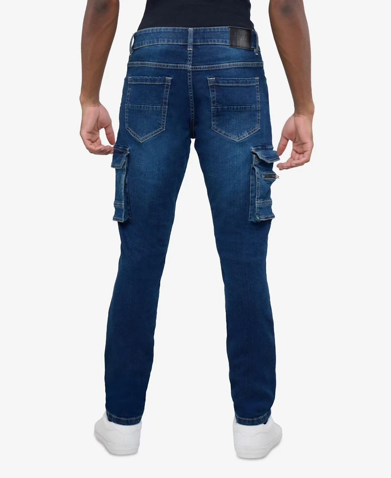 Raw X Men's Slim Fit Moto Rip Repair Cargo Jeans