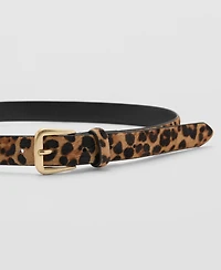 Mango Women's Leopard Leather Belt