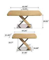 Streamdale Retractable Dining Table, Wood Color, Seats 4-6, Cross Base
