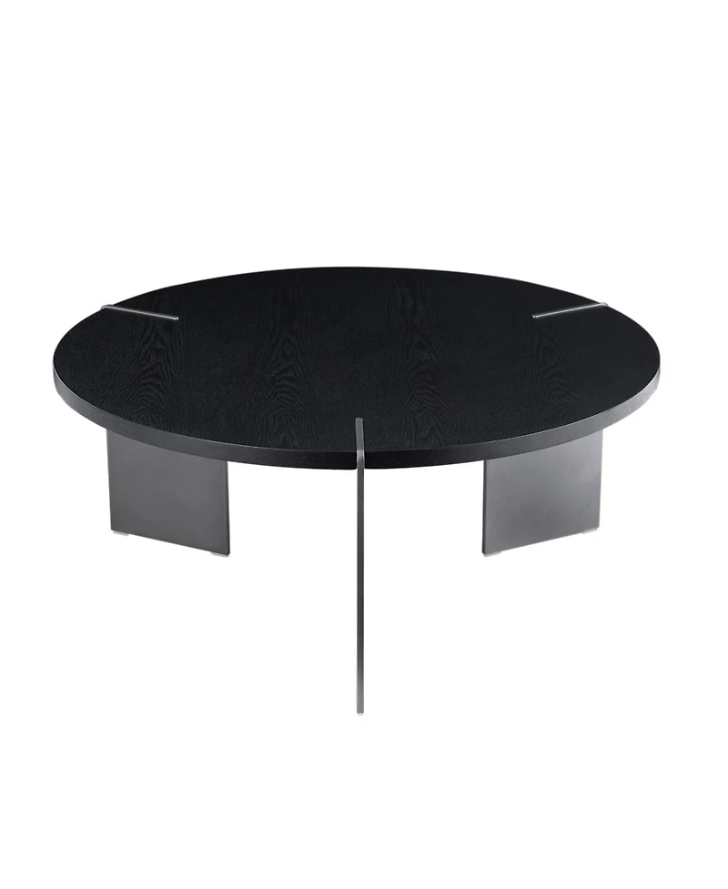 Streamdale Round Coffee Table Black Oak Wood Surface and Black Metel Feet