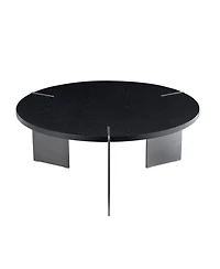 Streamdale Round Coffee Table Black Oak Wood Surface and Black Metel Feet