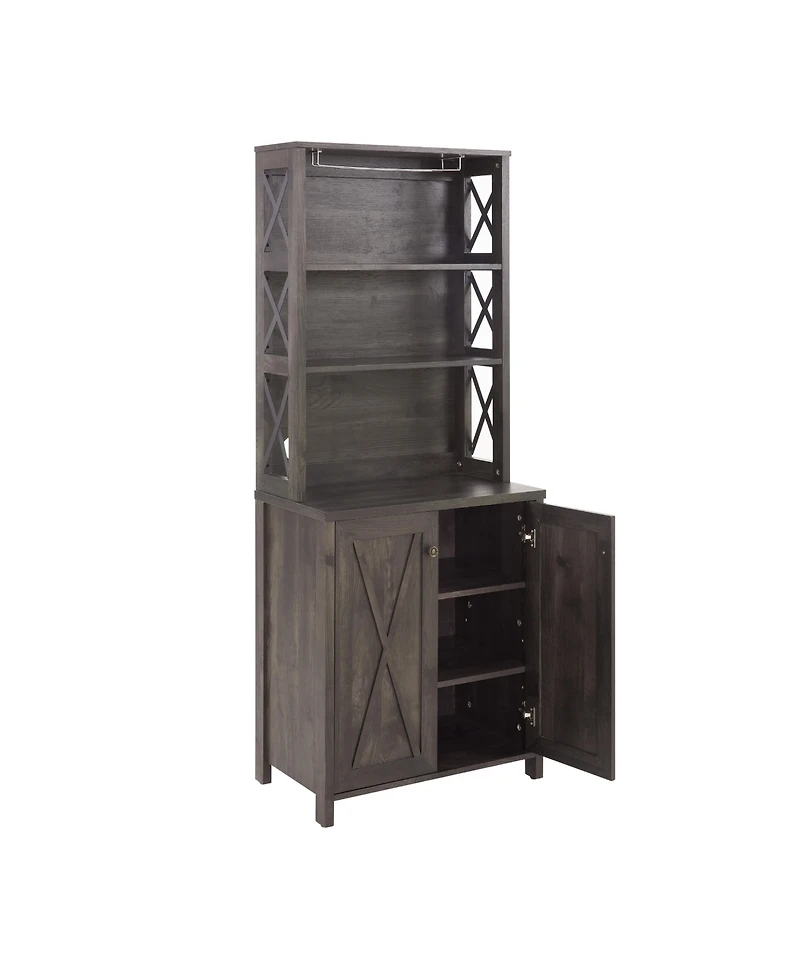 Wine Bar Cabinet with for Wine Glass Rack, Wood Frame Side Home Source Bar Cabinet and Hollow out Barn Design Wood Cabinet L26.75''W15.13''H66.1'' Cha