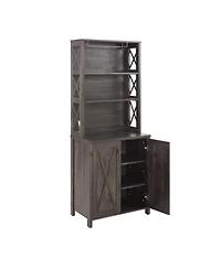 Wine Bar Cabinet with for Wine Glass Rack, Wood Frame Side Home Source Bar Cabinet and Hollow out Barn Design Wood Cabinet L26.75''W15.13''H66.1'' Cha