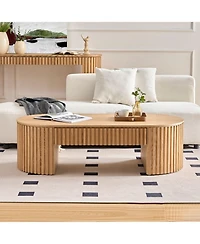 Streamdale 51" Oval Wood Coffee Table with Drawer, Mid-Century Modern Style