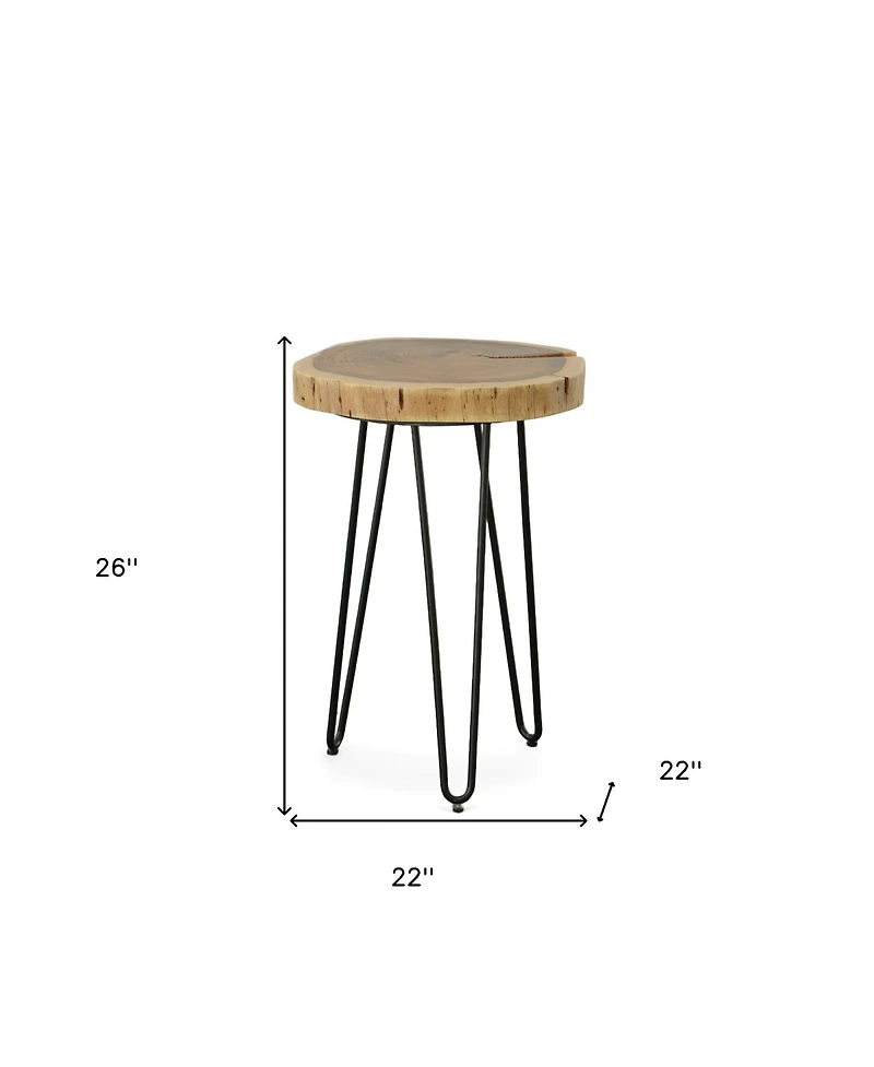 Iron and Solid Wood End Table – Round Accent with Industrial Charm Durability