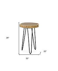 Iron and Solid Wood End Table – Round Accent with Industrial Charm Durability
