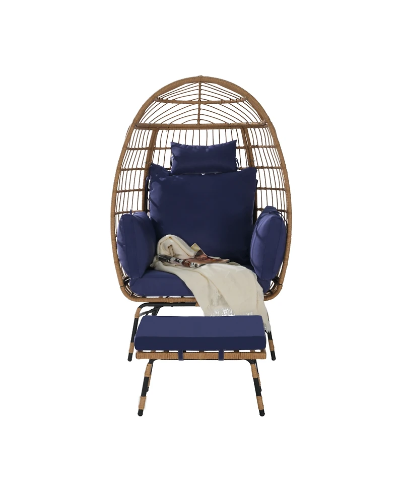 Streamdale Oversized Wicker Egg Chair with Ottoman