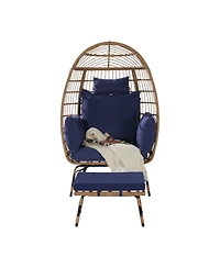 Streamdale Oversized Wicker Egg Chair with Ottoman