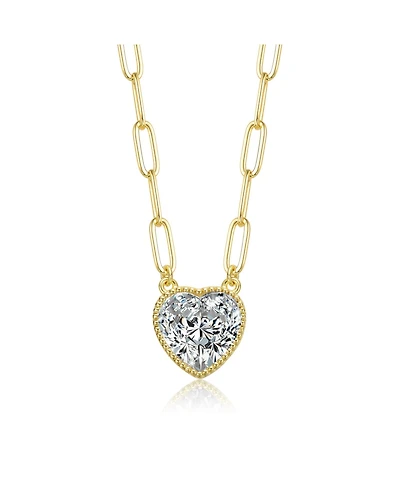 Heart Bezel Set Clear Cubic Zirconia Solitaire Necklace