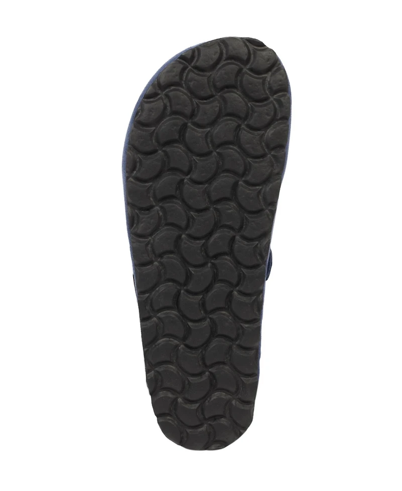 Stud strap clog with modern buckle.