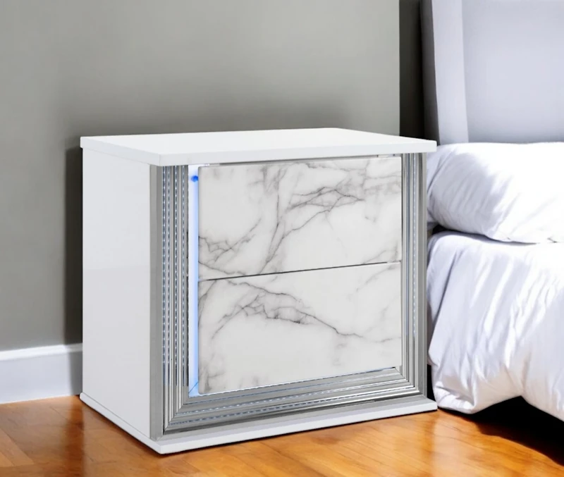 2-Drawer Lighted Nightstand – Modern Bedside Table with Led Lights and Storage