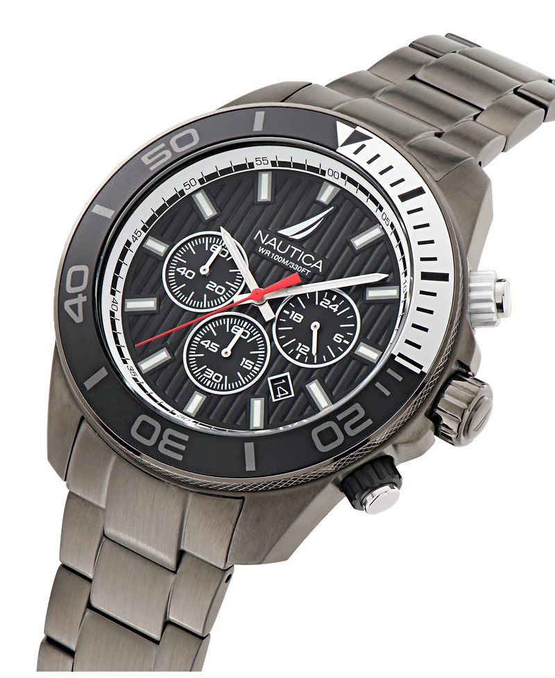 Nautica Men's Chronograph Silver-Tone Stainless Steel Watch, 48mm