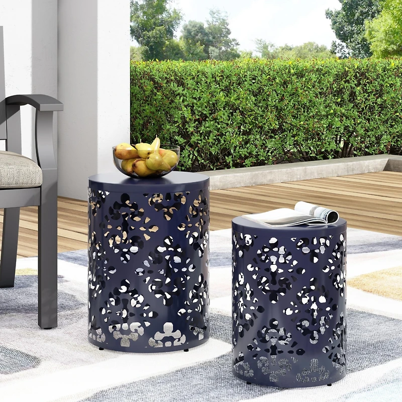 Streamdale Elegant Iron Cut Side Table Set with Cylindrical Structure